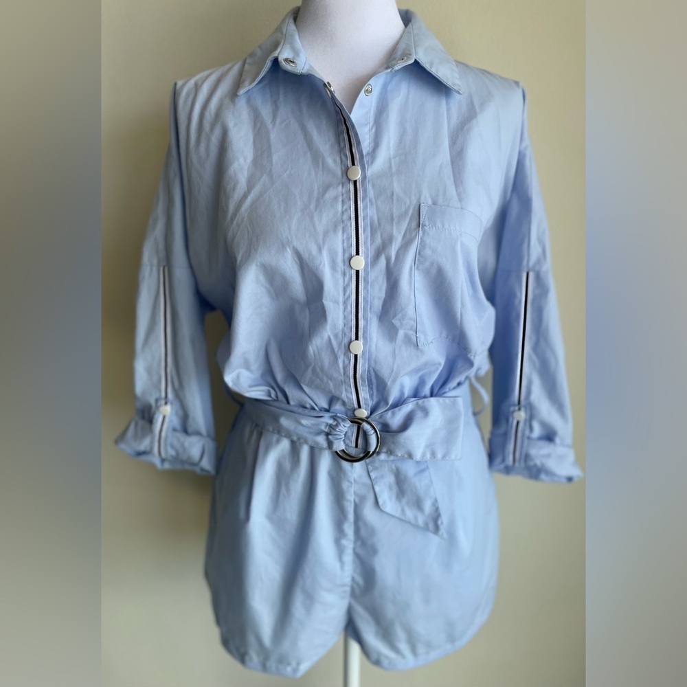 ZARA BUTTON FRONT SKY BLUE COTTON ROMPER, SZ M